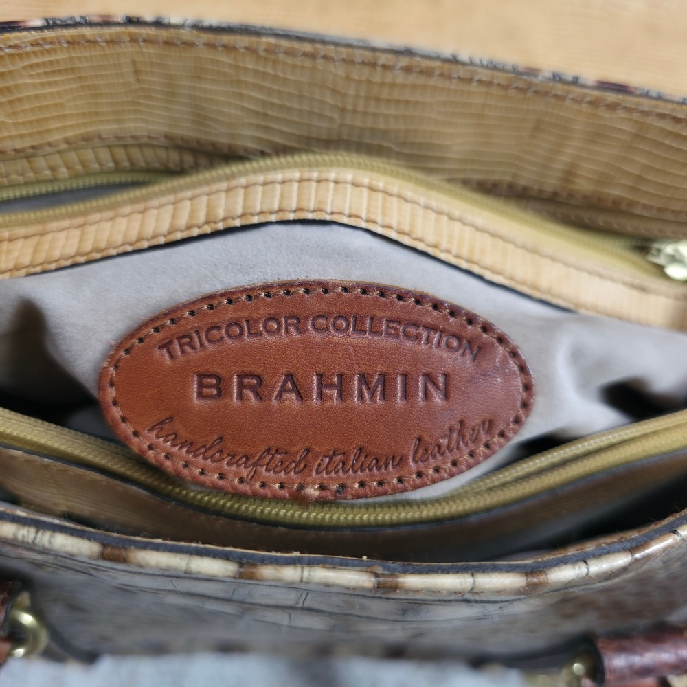 Brahmin Tricolor Collection Brown Croc Embossed Leather Satchel Handbag - Picture 11 of 16